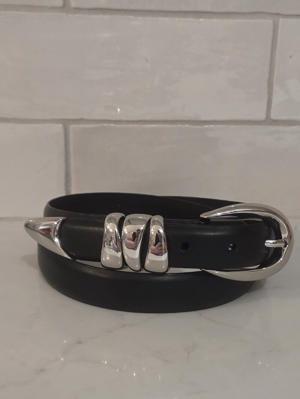 Madewell Triple Metal Keeper Leather Belt Black Size Small